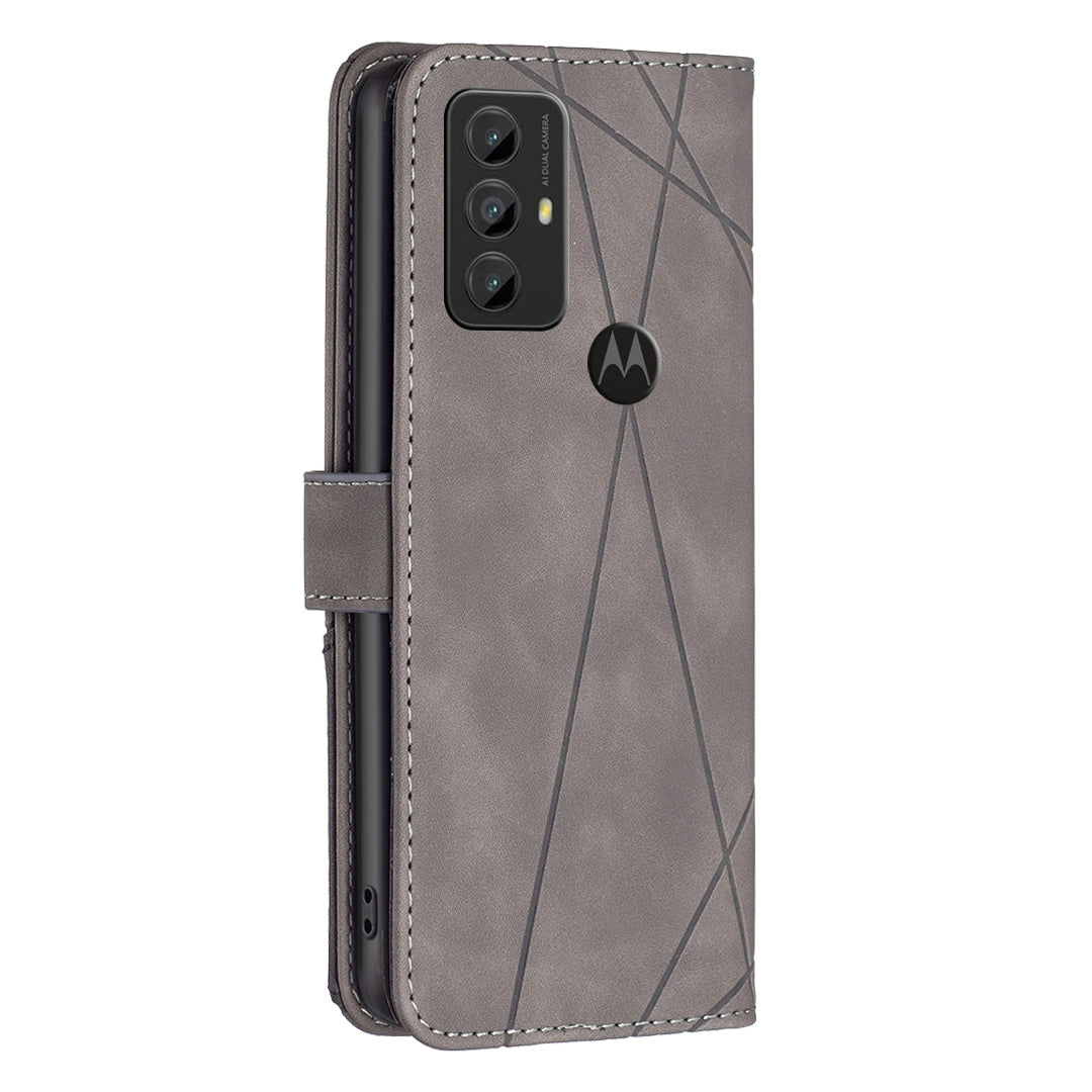 Motorola Moto G Play 2023 Wallet Case – Rhombus Texture PU Leather, Magnetic Buckle, Card Slots, Stand Function, Shockproof Protective Cover