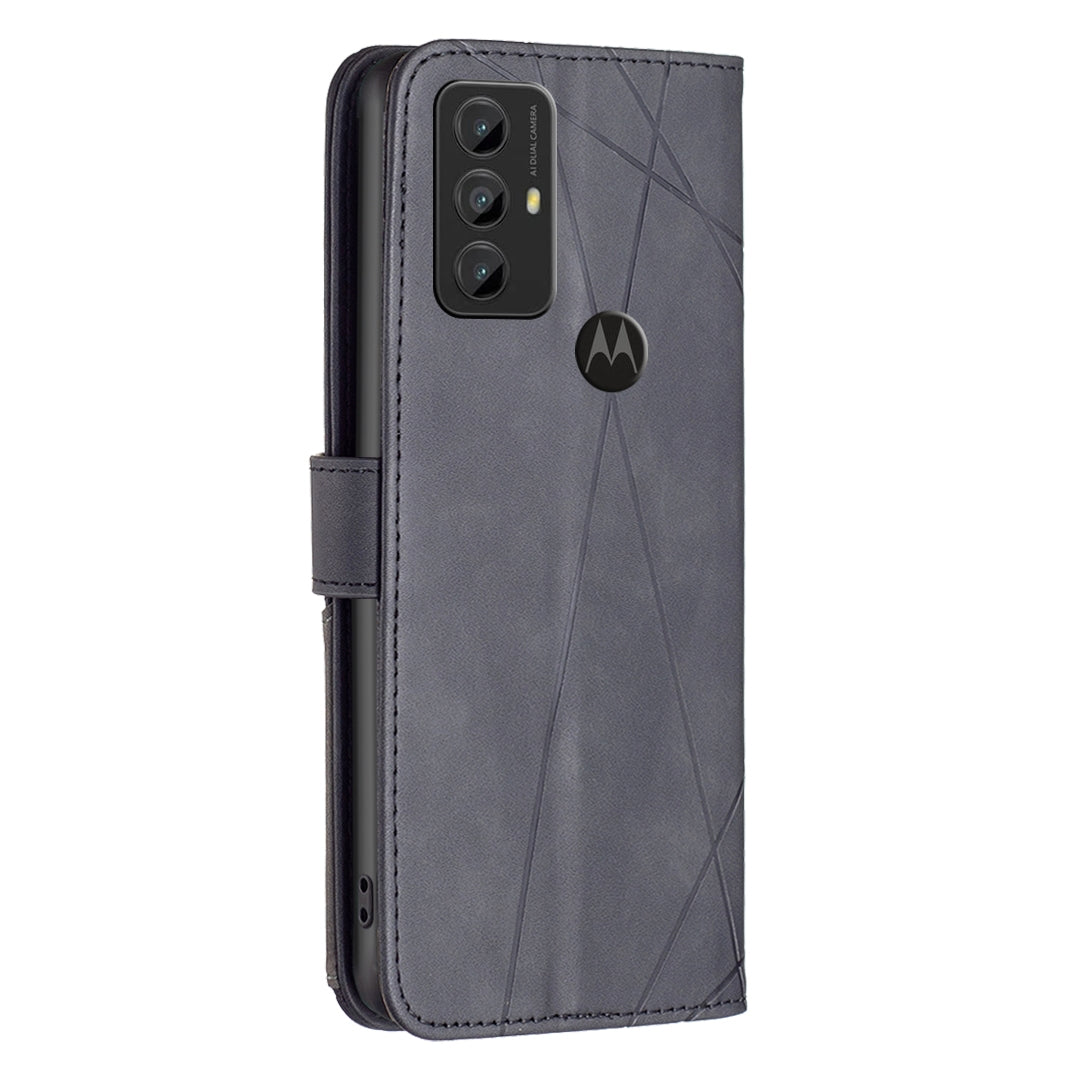 Motorola Moto G Play 2023 Wallet Case – Rhombus Texture PU Leather, Magnetic Buckle, Card Slots, Stand Function, Shockproof Protective Cover