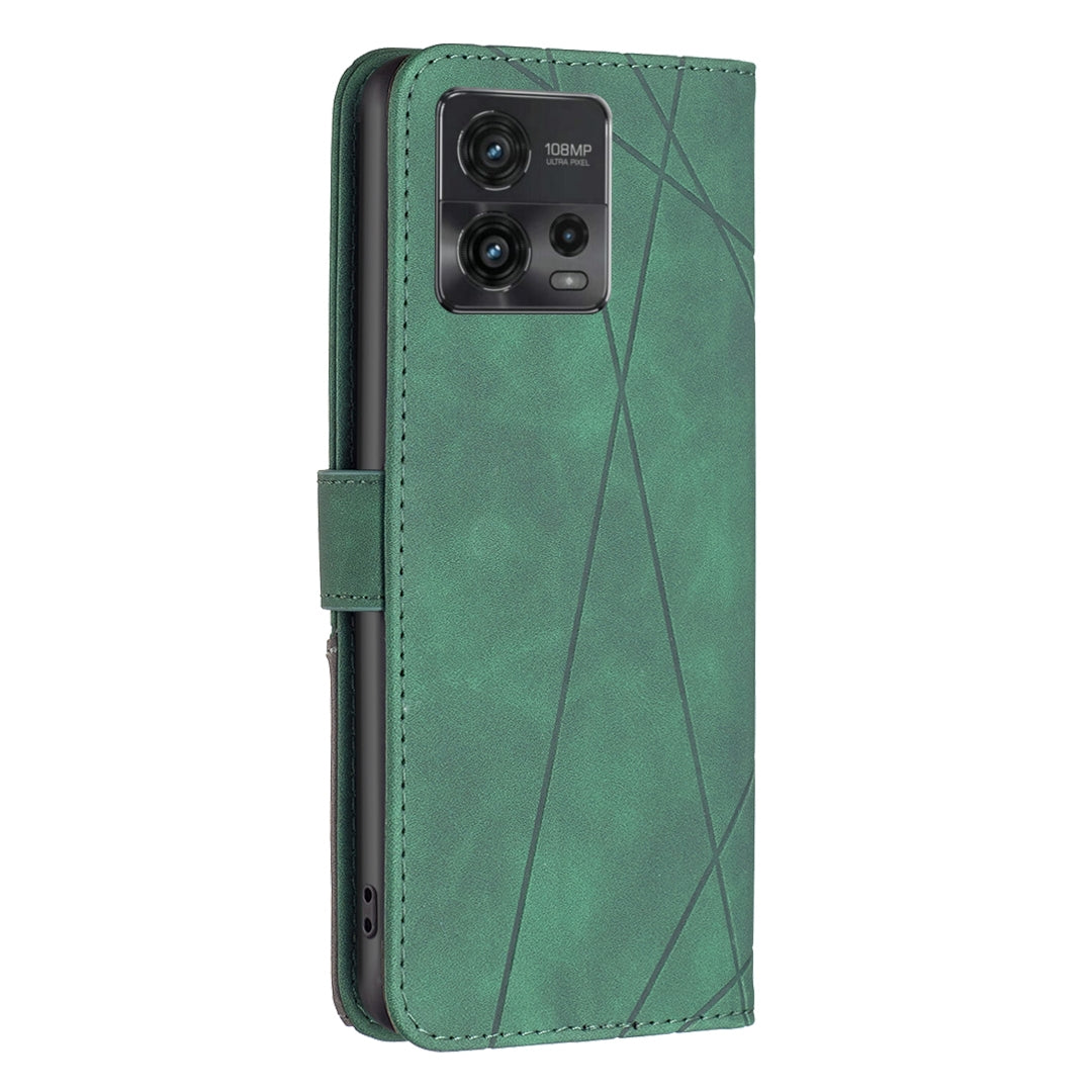Motorola Moto G72 Wallet Case – Rhombus Texture PU Leather, Magnetic Buckle, Card Slots, Stand Function, Shockproof Protective Cover