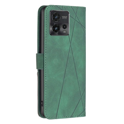 Motorola Moto G72 Wallet Case – Rhombus Texture PU Leather, Magnetic Buckle, Card Slots, Stand Function, Shockproof Protective Cover