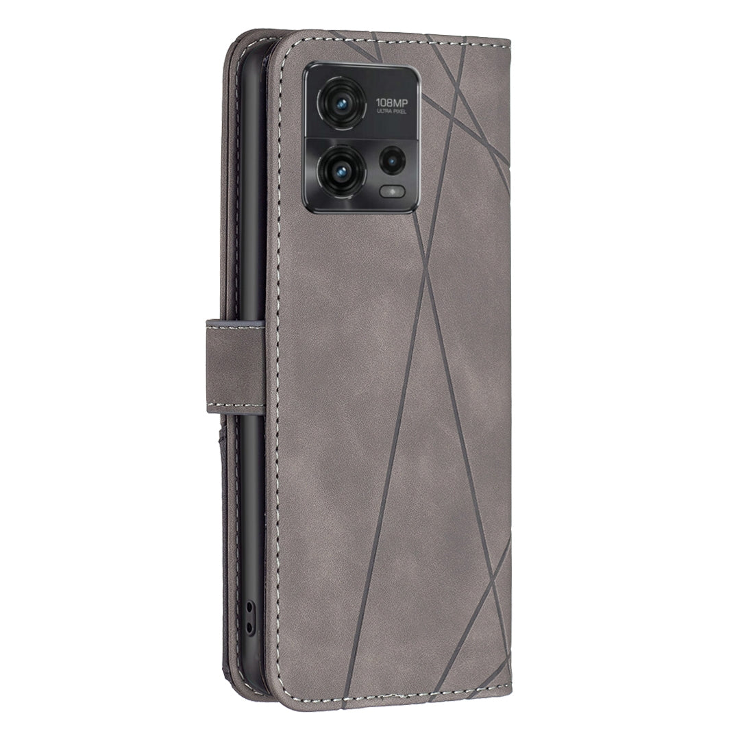 Motorola Moto G72 Wallet Case – Rhombus Texture PU Leather, Magnetic Buckle, Card Slots, Stand Function, Shockproof Protective Cover