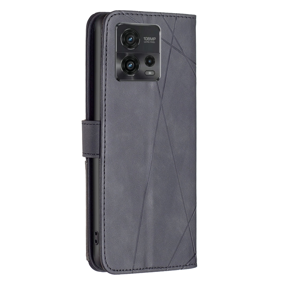 Motorola Moto G72 Wallet Case – Rhombus Texture PU Leather, Magnetic Buckle, Card Slots, Stand Function, Shockproof Protective Cover