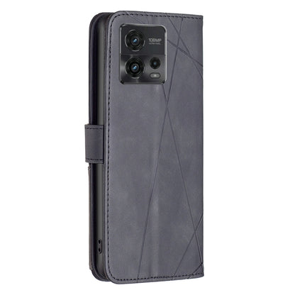 Motorola Moto G72 Wallet Case – Rhombus Texture PU Leather, Magnetic Buckle, Card Slots, Stand Function, Shockproof Protective Cover