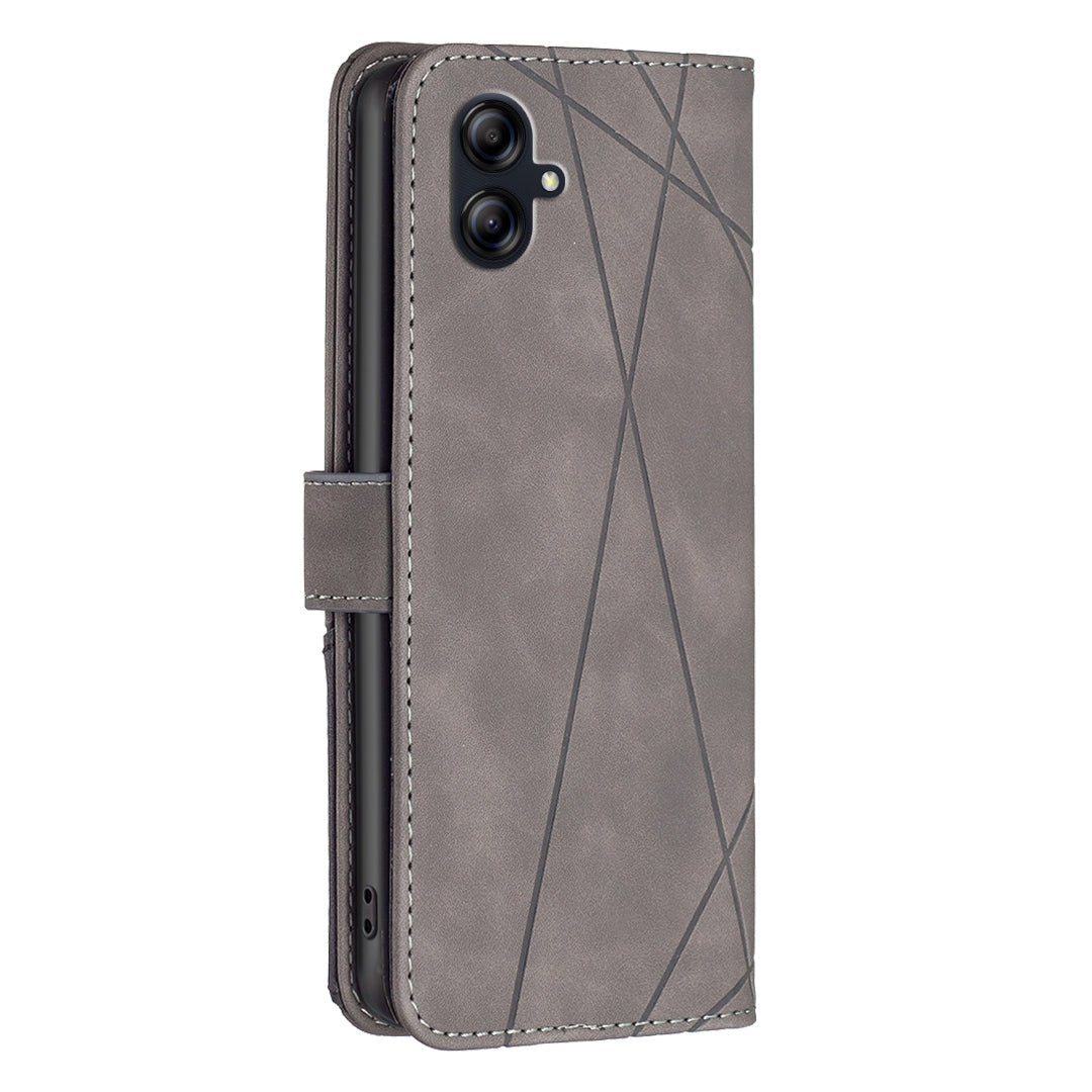 Samsung Galaxy A04e Wallet Case – Rhombus Texture PU Leather, Magnetic Buckle, Card Slots, Stand Function, Shockproof Protective Cover