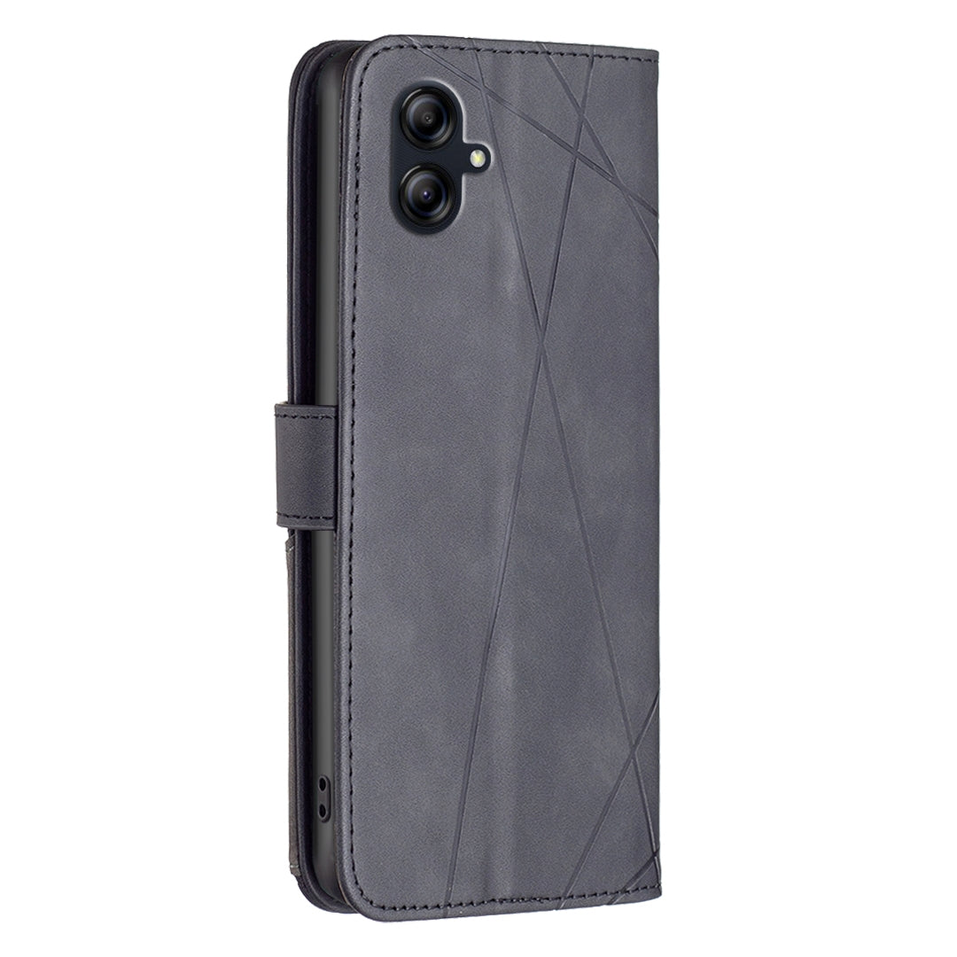 Samsung Galaxy A04e Wallet Case – Rhombus Texture PU Leather, Magnetic Buckle, Card Slots, Stand Function, Shockproof Protective Cover