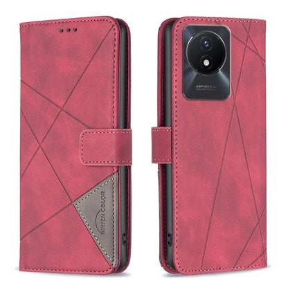 vivo Y02 4G Wallet Case – Rhombus Texture PU Leather, Magnetic Buckle, Card Slots, Stand Function, Shockproof Protective Cover