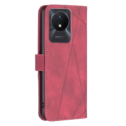 vivo Y02 4G Wallet Case – Rhombus Texture PU Leather, Magnetic Buckle, Card Slots, Stand Function, Shockproof Protective Cover