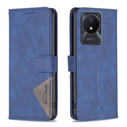 vivo Y02 4G Wallet Case – Rhombus Texture PU Leather, Magnetic Buckle, Card Slots, Stand Function, Shockproof Protective Cover