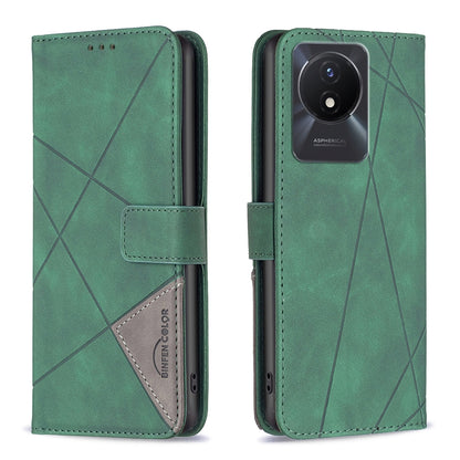 vivo Y02 4G Wallet Case – Rhombus Texture PU Leather, Magnetic Buckle, Card Slots, Stand Function, Shockproof Protective Cover
