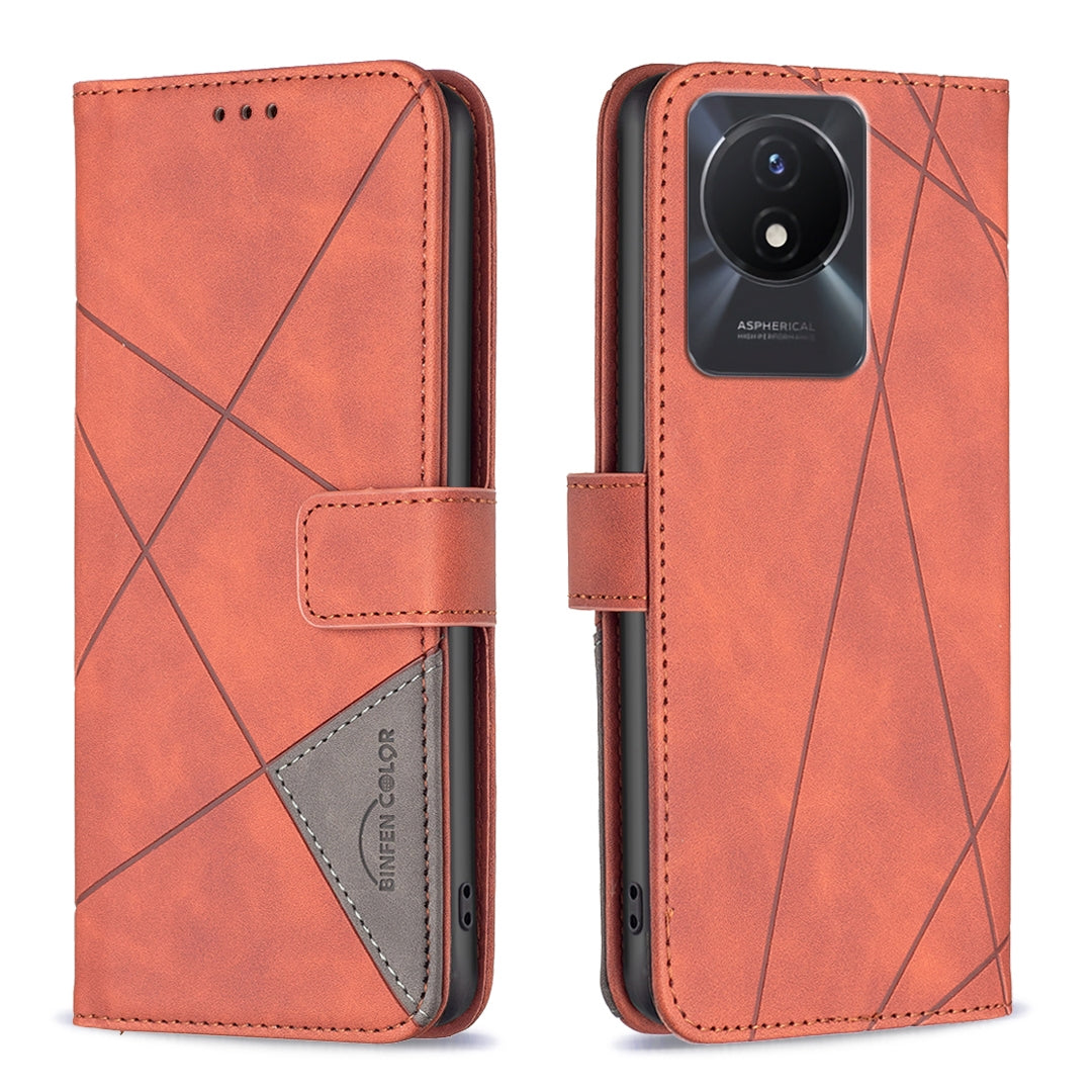 vivo Y02 4G Wallet Case – Rhombus Texture PU Leather, Magnetic Buckle, Card Slots, Stand Function, Shockproof Protective Cover