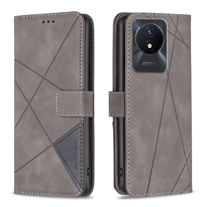 vivo Y02 4G Wallet Case – Rhombus Texture PU Leather, Magnetic Buckle, Card Slots, Stand Function, Shockproof Protective Cover