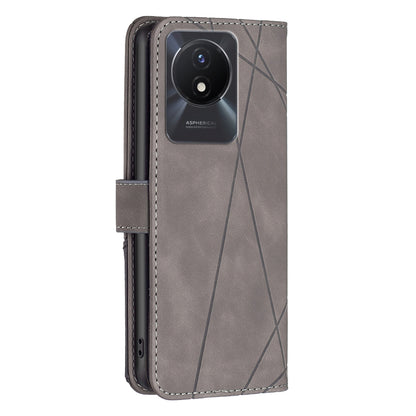 vivo Y02 4G Wallet Case – Rhombus Texture PU Leather, Magnetic Buckle, Card Slots, Stand Function, Shockproof Protective Cover