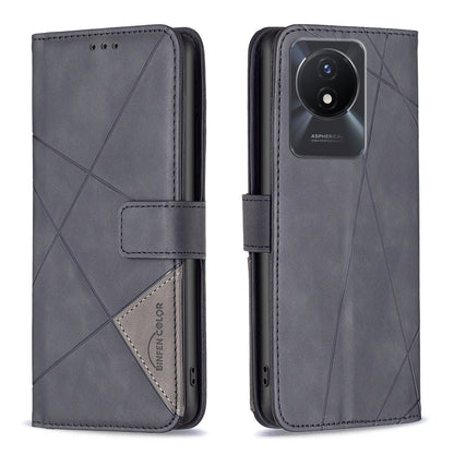 vivo Y02 4G Wallet Case – Rhombus Texture PU Leather, Magnetic Buckle, Card Slots, Stand Function, Shockproof Protective Cover