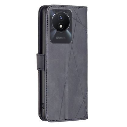 vivo Y02 4G Wallet Case – Rhombus Texture PU Leather, Magnetic Buckle, Card Slots, Stand Function, Shockproof Protective Cover