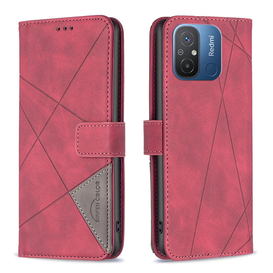 Xiaomi Redmi 12C Wallet Case – Rhombus Texture PU Leather, Magnetic Buckle, Card Slots, Stand Function, Shockproof Protective Cover
