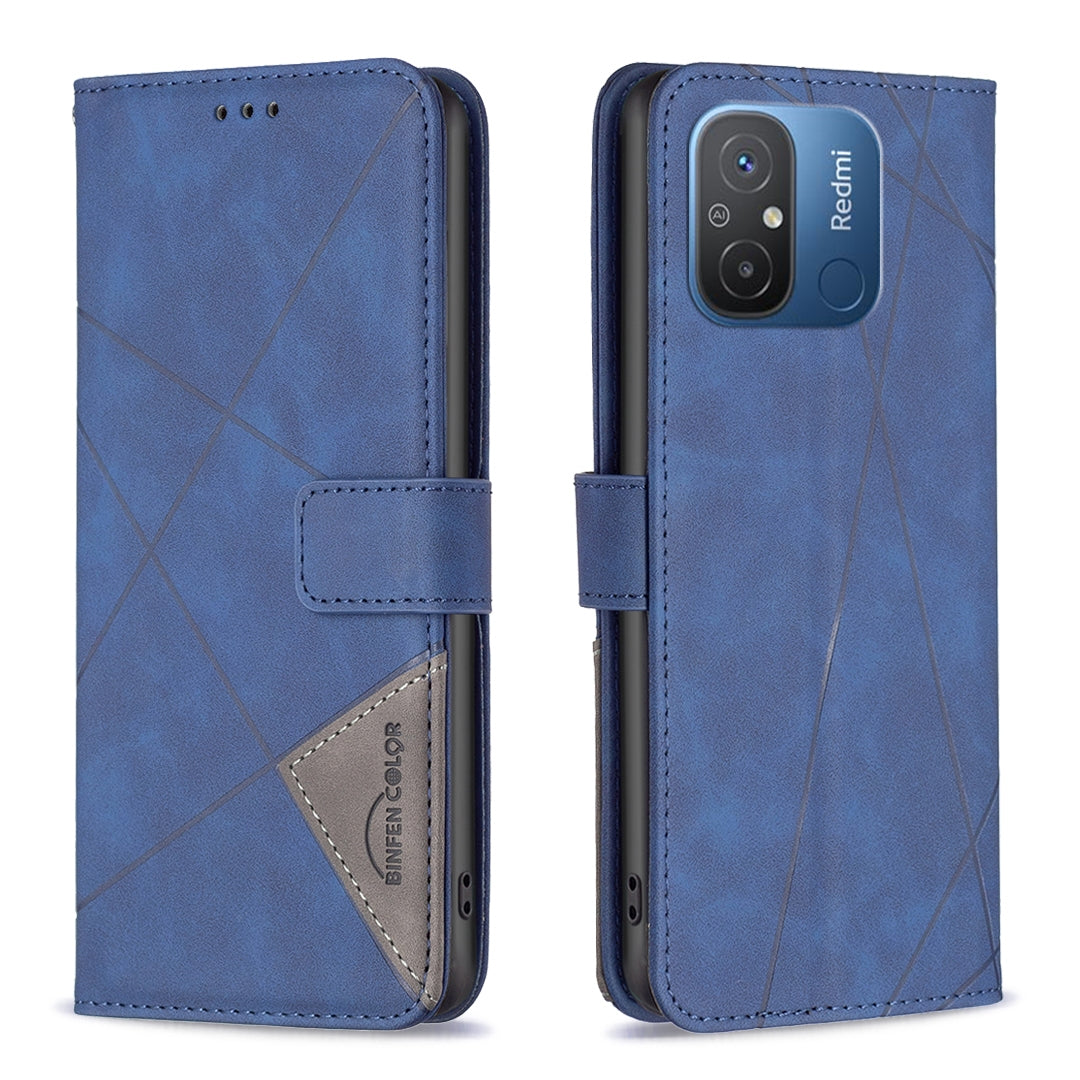 Xiaomi Redmi 12C Wallet Case – Rhombus Texture PU Leather, Magnetic Buckle, Card Slots, Stand Function, Shockproof Protective Cover