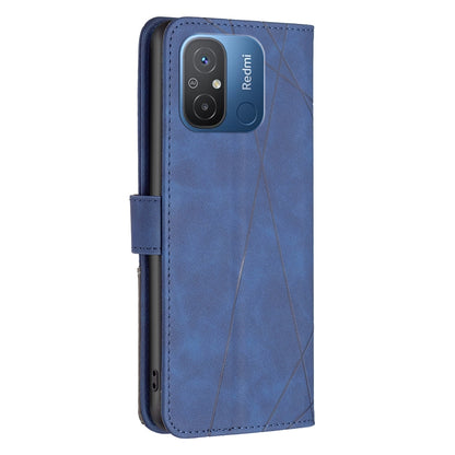 Xiaomi Redmi 12C Wallet Case – Rhombus Texture PU Leather, Magnetic Buckle, Card Slots, Stand Function, Shockproof Protective Cover
