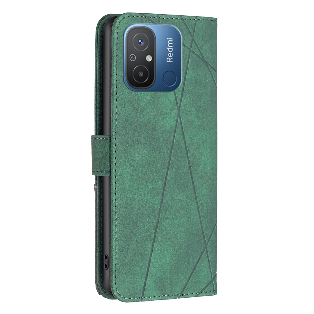 Xiaomi Redmi 12C Wallet Case – Rhombus Texture PU Leather, Magnetic Buckle, Card Slots, Stand Function, Shockproof Protective Cover