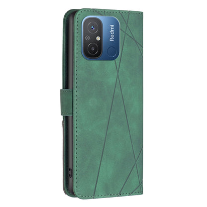 Xiaomi Redmi 12C Wallet Case – Rhombus Texture PU Leather, Magnetic Buckle, Card Slots, Stand Function, Shockproof Protective Cover