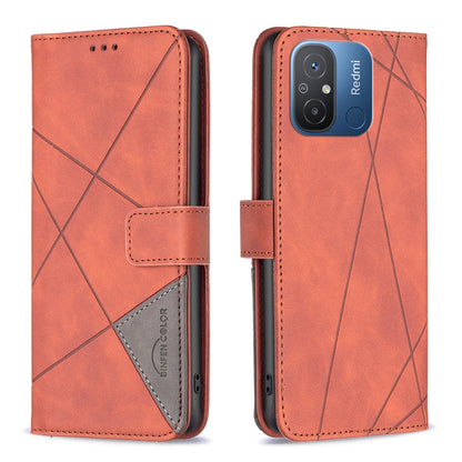 Xiaomi Redmi 12C Wallet Case – Rhombus Texture PU Leather, Magnetic Buckle, Card Slots, Stand Function, Shockproof Protective Cover