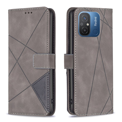Xiaomi Redmi 12C Wallet Case – Rhombus Texture PU Leather, Magnetic Buckle, Card Slots, Stand Function, Shockproof Protective Cover