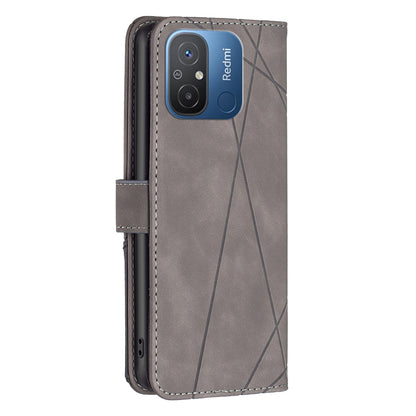 Xiaomi Redmi 12C Wallet Case – Rhombus Texture PU Leather, Magnetic Buckle, Card Slots, Stand Function, Shockproof Protective Cover