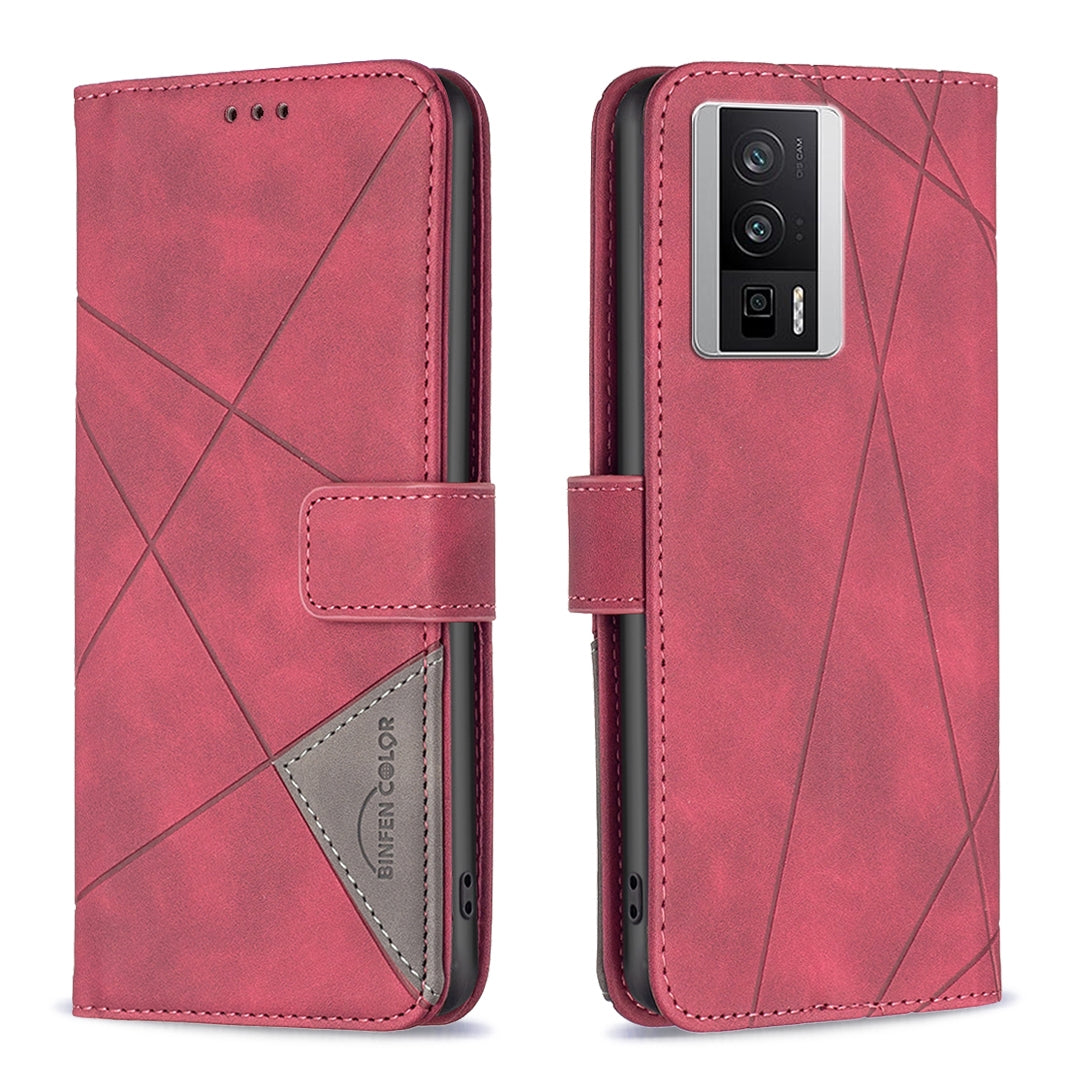 Xiaomi Redmi K60 Wallet Case – Rhombus Texture PU Leather, Magnetic Buckle, Card Slots, Stand Function, Shockproof Protective Cover