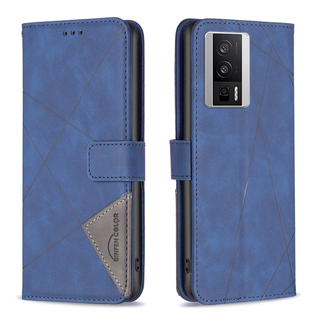 Xiaomi Redmi K60 Wallet Case – Rhombus Texture PU Leather, Magnetic Buckle, Card Slots, Stand Function, Shockproof Protective Cover