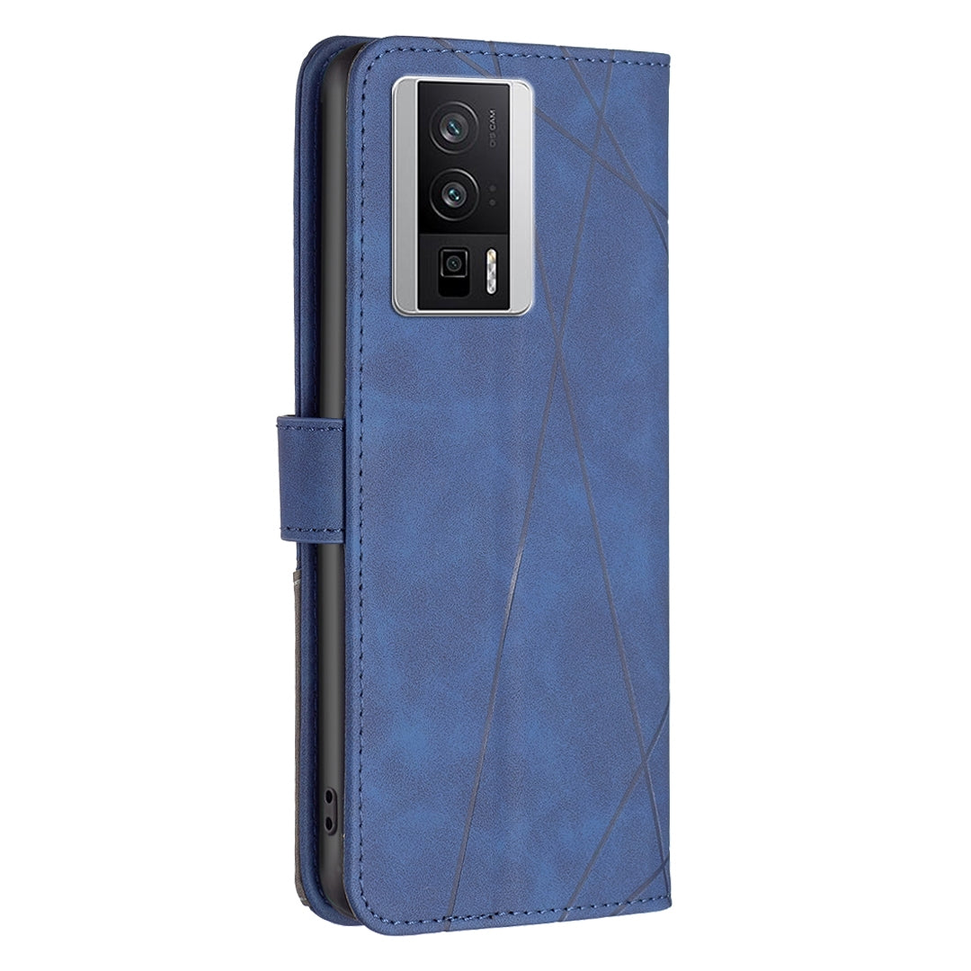 Xiaomi Redmi K60 Wallet Case – Rhombus Texture PU Leather, Magnetic Buckle, Card Slots, Stand Function, Shockproof Protective Cover