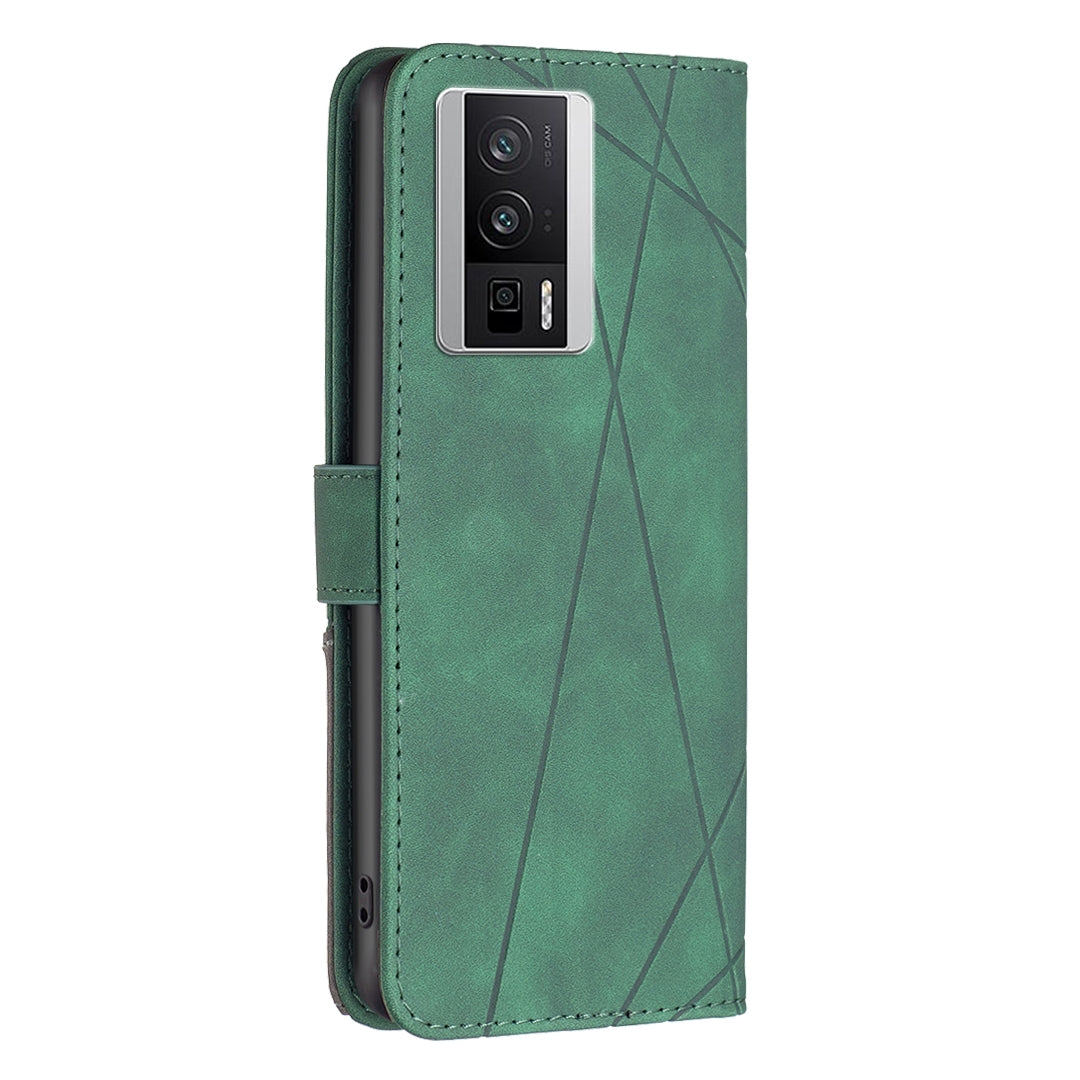 Xiaomi Redmi K60 Wallet Case – Rhombus Texture PU Leather, Magnetic Buckle, Card Slots, Stand Function, Shockproof Protective Cover