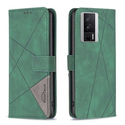 Xiaomi K60 Pro Wallet Case – Rhombus Texture PU Leather, Magnetic Buckle, Card Slots, Stand Function, Shockproof Protective Cover
