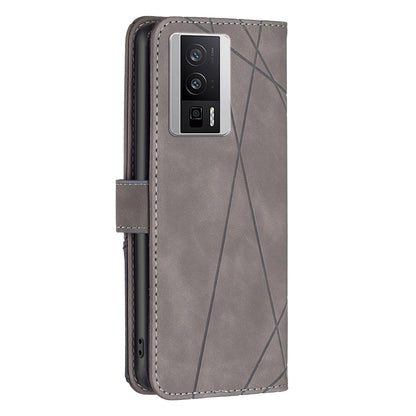 Xiaomi K60 Pro Wallet Case – Rhombus Texture PU Leather, Magnetic Buckle, Card Slots, Stand Function, Shockproof Protective Cover