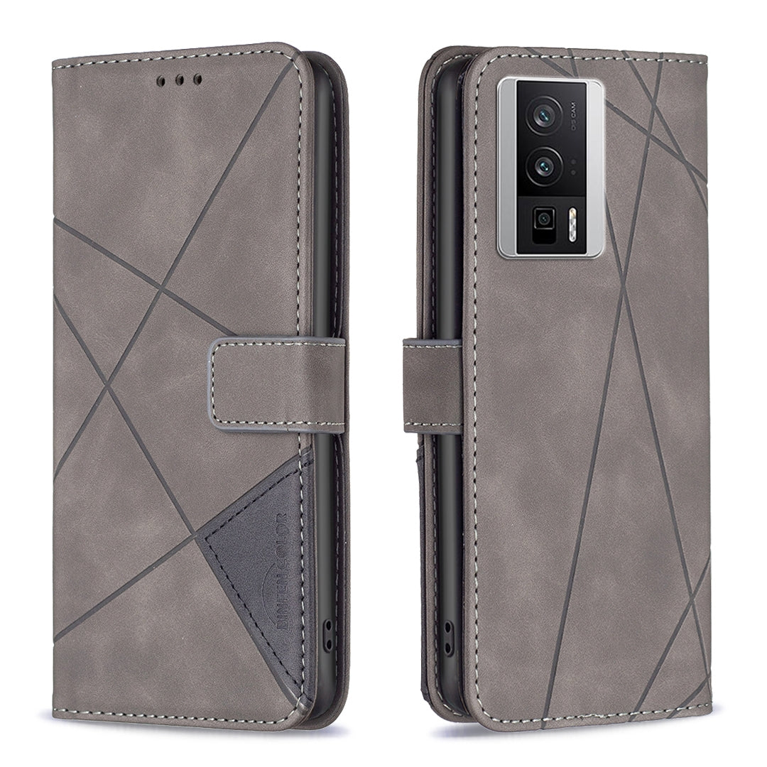 Xiaomi K60 Pro Wallet Case – Rhombus Texture PU Leather, Magnetic Buckle, Card Slots, Stand Function, Shockproof Protective Cover