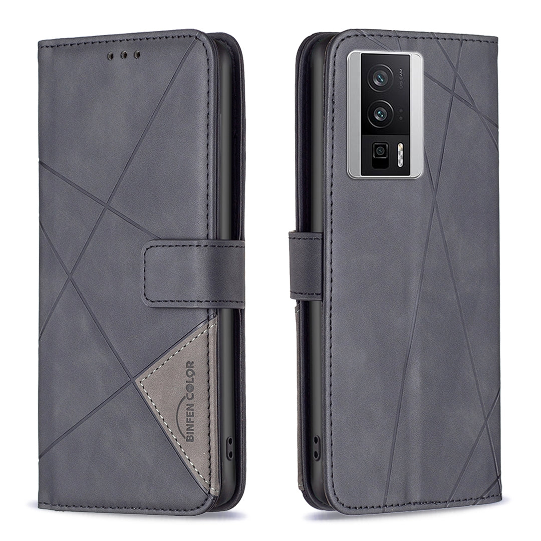 Xiaomi Redmi K60 Wallet Case – Rhombus Texture PU Leather, Magnetic Buckle, Card Slots, Stand Function, Shockproof Protective Cover
