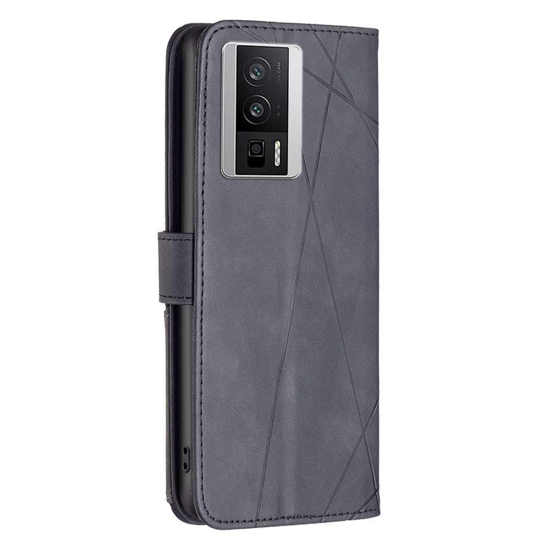 Xiaomi K60 Pro Wallet Case – Rhombus Texture PU Leather, Magnetic Buckle, Card Slots, Stand Function, Shockproof Protective Cover