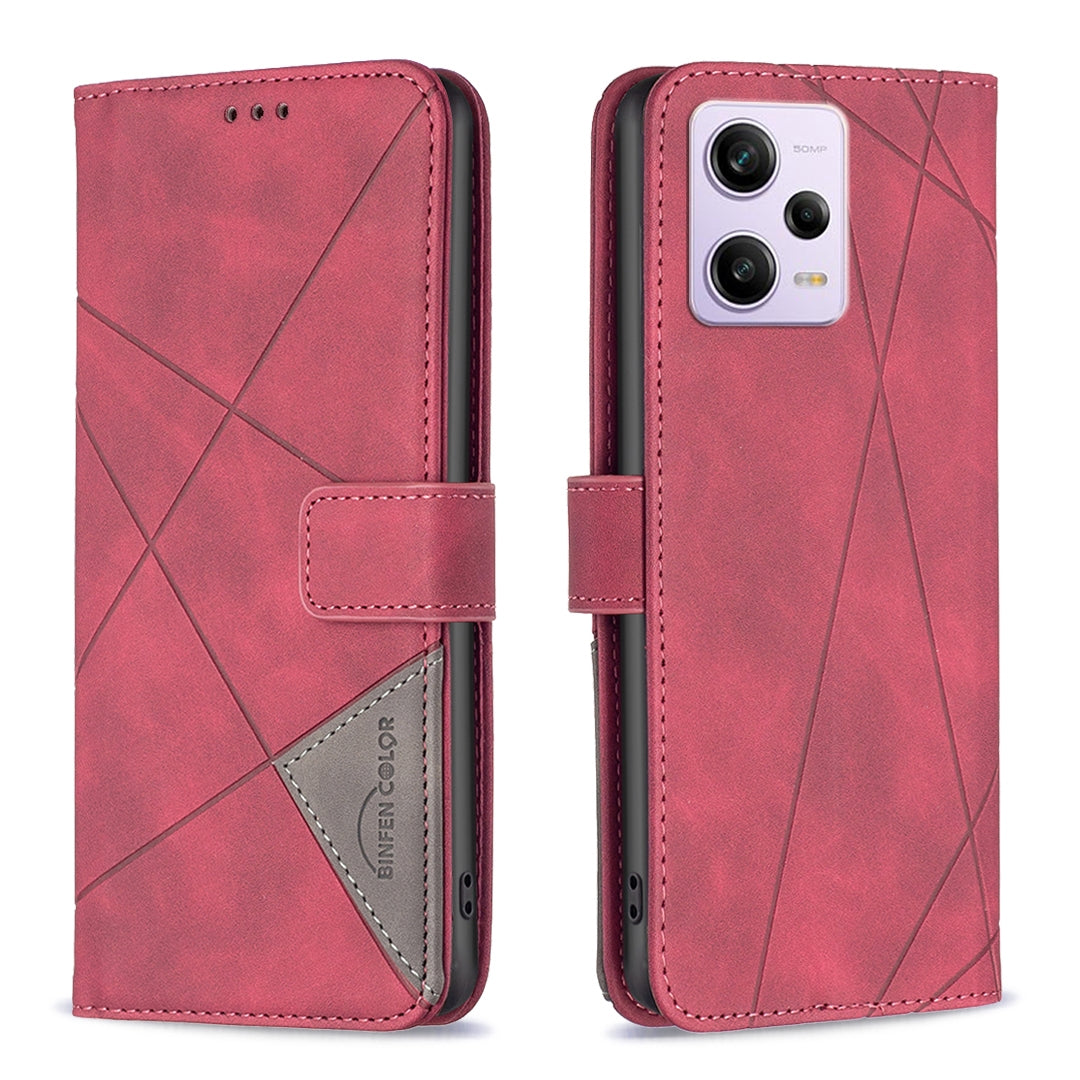 Xiaomi Redmi Note 12 Pro+ Global Wallet Case – Rhombus Texture PU Leather, Magnetic Buckle, Card Slots, Stand Function, Shockproof Protective Cover