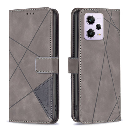 Xiaomi Redmi Note 12 Pro+ Global Wallet Case – Rhombus Texture PU Leather, Magnetic Buckle, Card Slots, Stand Function, Shockproof Protective Cover