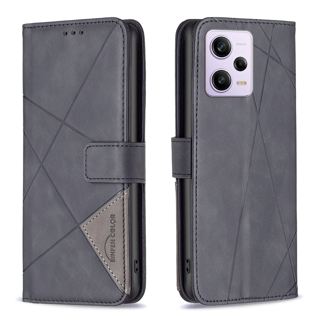 Xiaomi Redmi Note 12 Pro+ Global Wallet Case – Rhombus Texture PU Leather, Magnetic Buckle, Card Slots, Stand Function, Shockproof Protective Cover