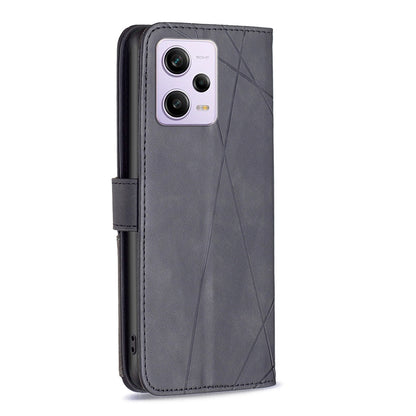 Xiaomi Redmi Note 12 Pro+ Global Wallet Case – Rhombus Texture PU Leather, Magnetic Buckle, Card Slots, Stand Function, Shockproof Protective Cover