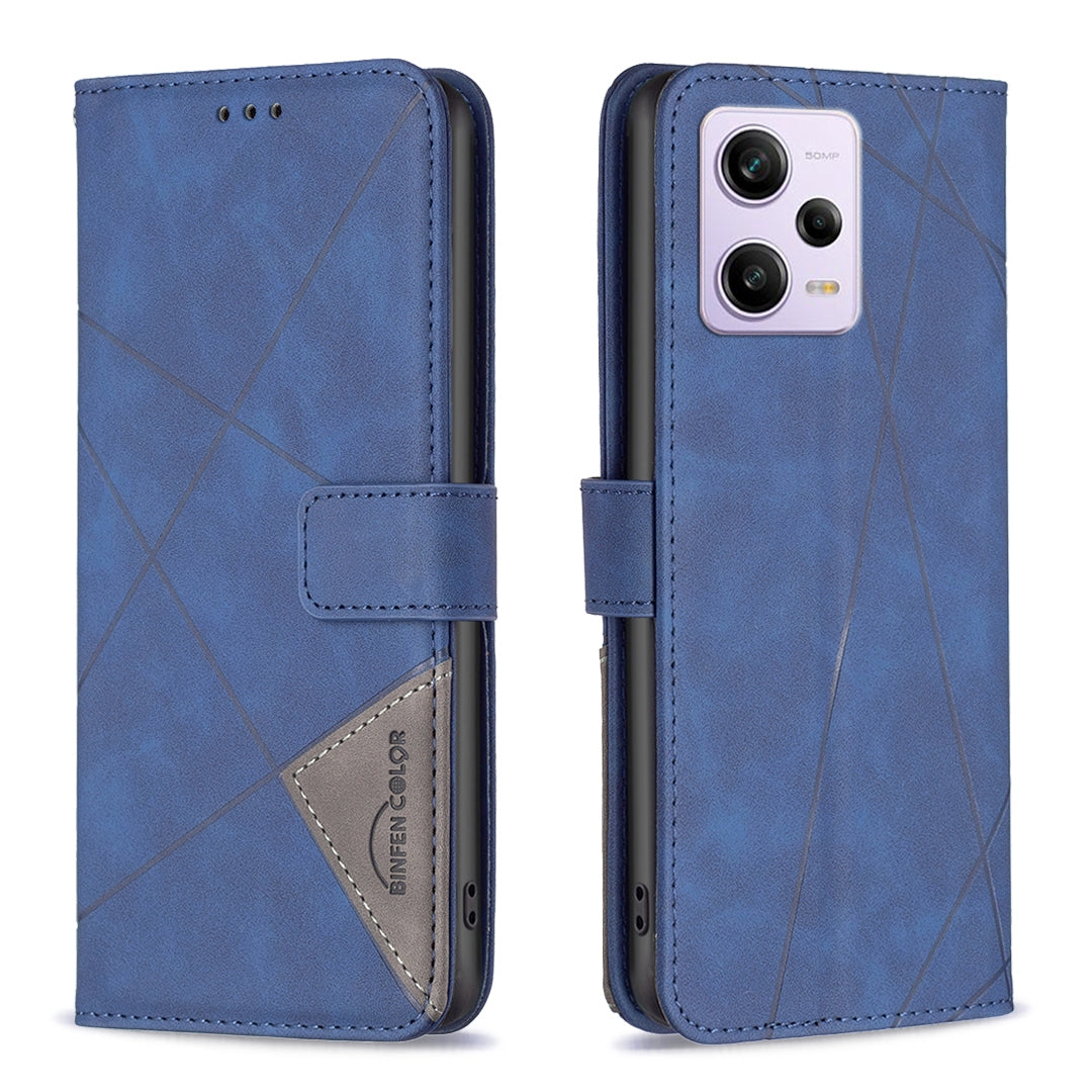 Xiaomi Redmi Note 12 Pro 5G Global Wallet Case – Rhombus Texture PU Leather, Magnetic Buckle, Card Slots, Stand Function, Shockproof Protective Cover