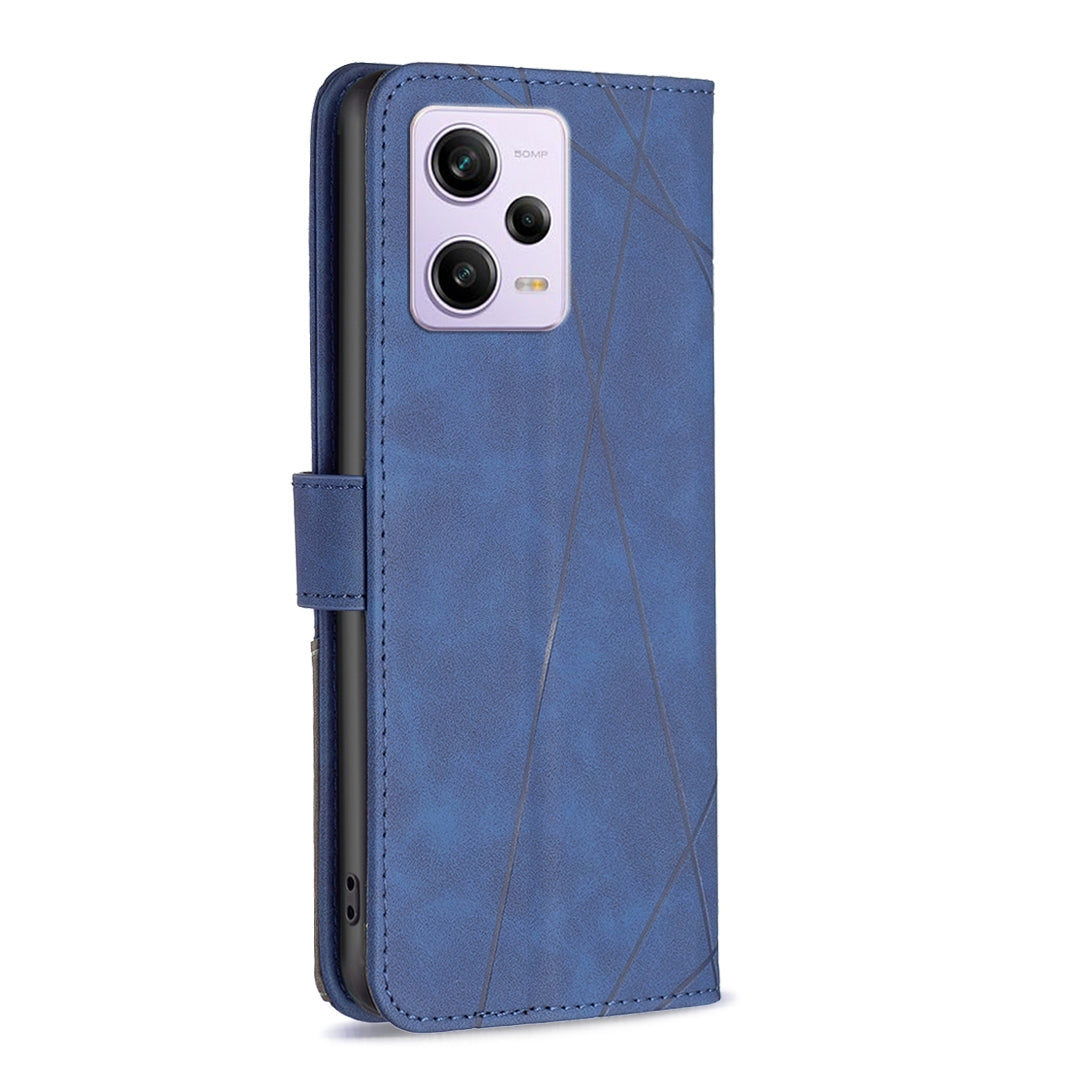 Xiaomi Redmi Note 12 Pro 5G Global Wallet Case – Rhombus Texture PU Leather, Magnetic Buckle, Card Slots, Stand Function, Shockproof Protective Cover
