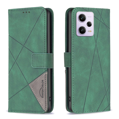 Xiaomi Redmi Note 12 Pro 5G Global Wallet Case – Rhombus Texture PU Leather, Magnetic Buckle, Card Slots, Stand Function, Shockproof Protective Cover