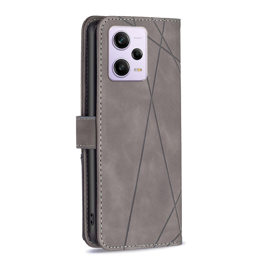 Xiaomi Redmi Note 12 Pro 5G Global Wallet Case – Rhombus Texture PU Leather, Magnetic Buckle, Card Slots, Stand Function, Shockproof Protective Cover