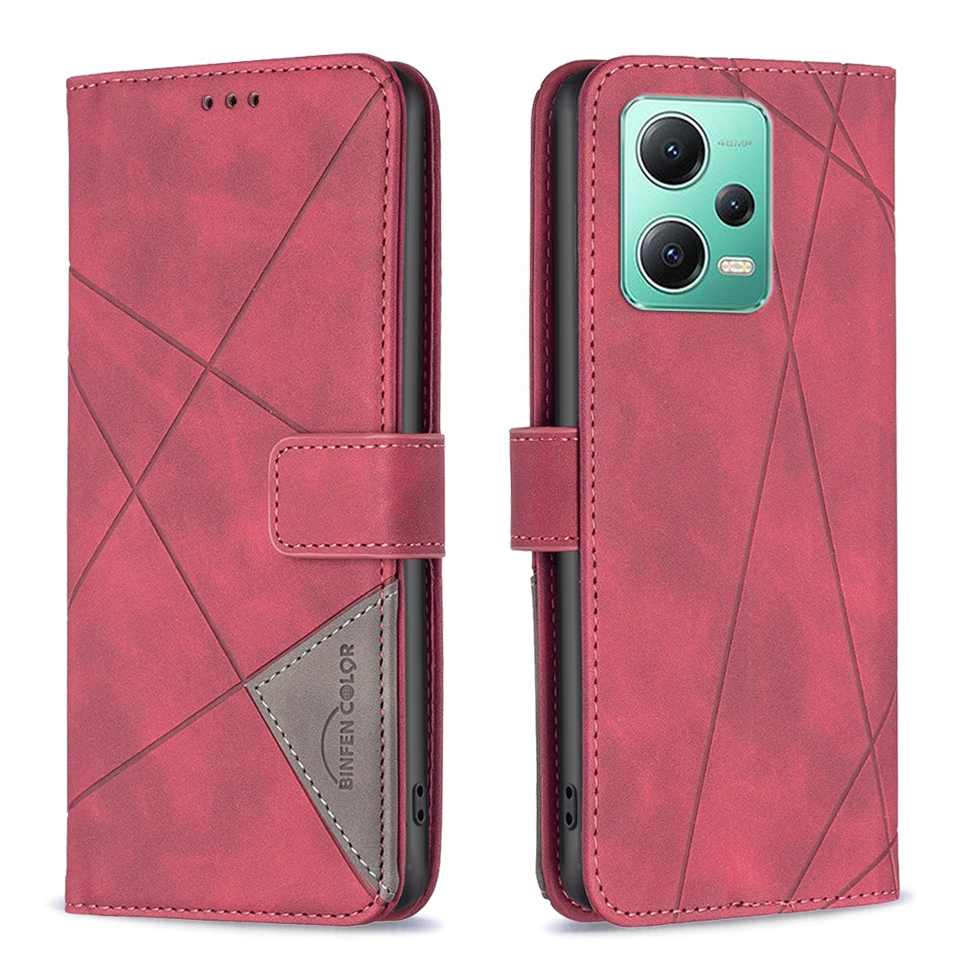 Xiaomi Redmi Note 12 Global Wallet Case – Rhombus Texture PU Leather, Magnetic Buckle, Card Slots, Stand Function, Shockproof Protective Cover