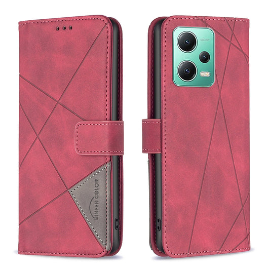 Xiaomi Redmi Note 12 Global Wallet Case – Rhombus Texture PU Leather, Magnetic Buckle, Card Slots, Stand Function, Shockproof Protective Cover