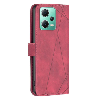 Xiaomi Redmi Note 12 Global Wallet Case – Rhombus Texture PU Leather, Magnetic Buckle, Card Slots, Stand Function, Shockproof Protective Cover