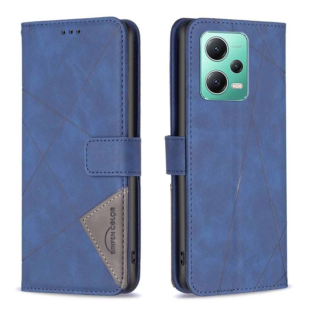 Xiaomi Redmi Note 12 Global Wallet Case – Rhombus Texture PU Leather, Magnetic Buckle, Card Slots, Stand Function, Shockproof Protective Cover