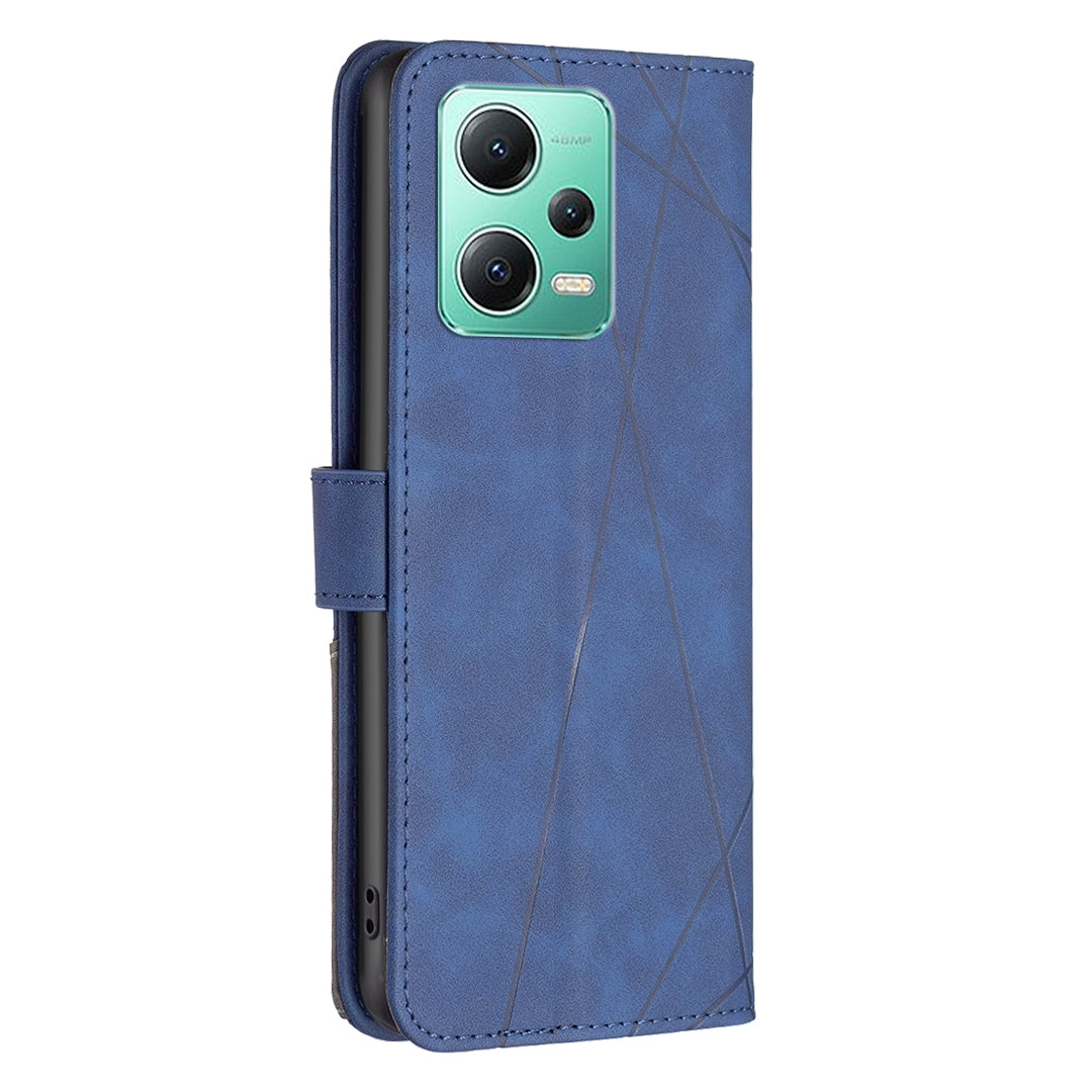 Xiaomi Redmi Note 12 Global Wallet Case – Rhombus Texture PU Leather, Magnetic Buckle, Card Slots, Stand Function, Shockproof Protective Cover