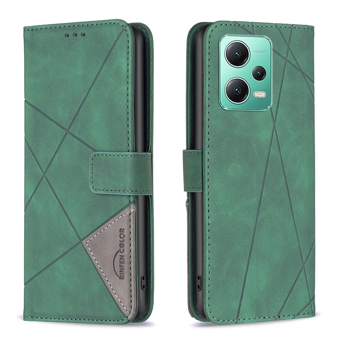 Xiaomi Redmi Note 12 Global Wallet Case – Rhombus Texture PU Leather, Magnetic Buckle, Card Slots, Stand Function, Shockproof Protective Cover