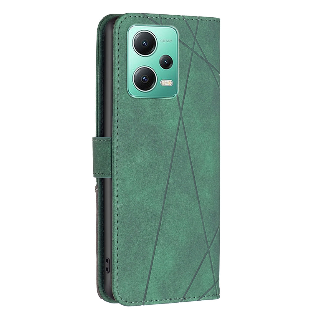 Xiaomi Redmi Note 12 Global Wallet Case – Rhombus Texture PU Leather, Magnetic Buckle, Card Slots, Stand Function, Shockproof Protective Cover